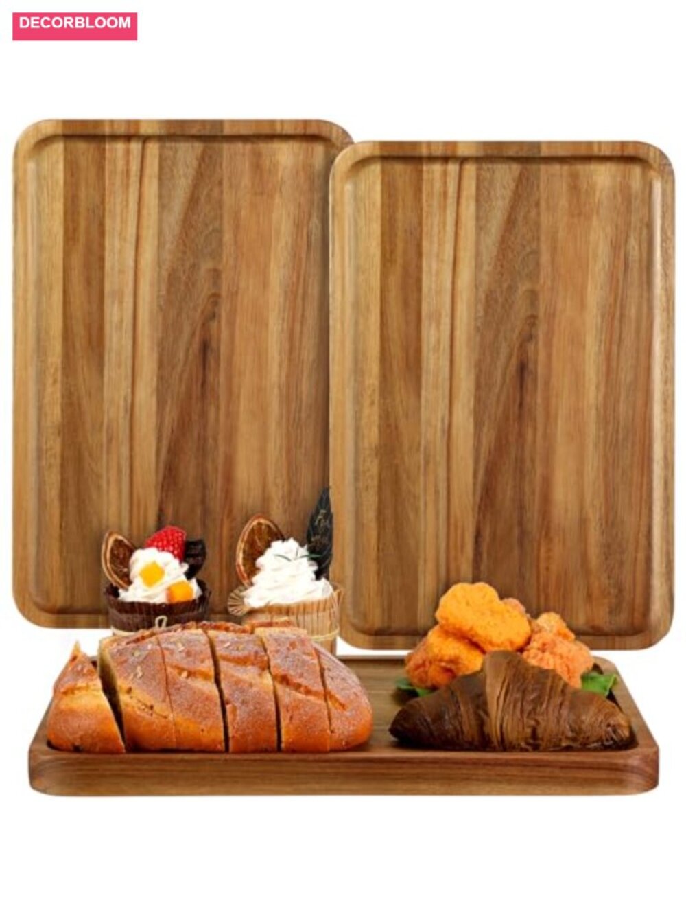 Acacia Wood Serving Trays 13in Rectangle Charcuterie Platters Set of 3
